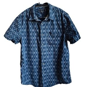 21 MEN Size Med Mens Short Sleeve Shirt Blue Patterned Summer Beach Lightweight